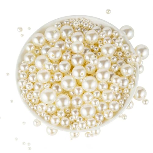 Pearl Beads for Jewelry Making 80pcs 18MM Pearl Craft Beads with Hole Loose Fake Pearls Small Faux Pearls for Jewelry Making Bracelet Necklace DIY, Sewing Decor and Vase Filler - size: 18MM