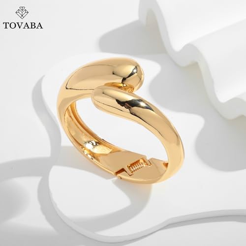 Chunky 14k Gold Cuff Bracelets for Women - Non Tarnish Teardrop Bangle Multi-layer Cross Wire Open Bracelets - color: Golden 15