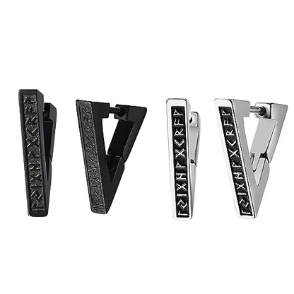Aroncent 2-8Pcs Womens Mens Huggie Hoop Triangle Earrings Viking Runes Stainless Steel Ear Stud Novelty Black/Gold/Silver - color: E-Triangle Viking Earrings-2PCS