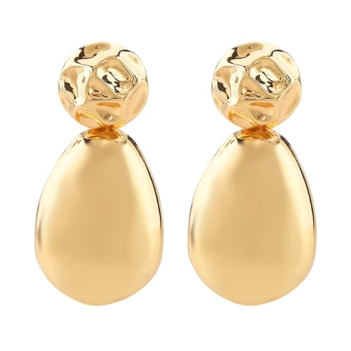 Gold Sliver Plated Chunky Large Stud Earrings for Women,Irregular Geometrical Statement Teardrop Dangle Earrings Punk Party Fashion Accessories Gifts - color: Gold