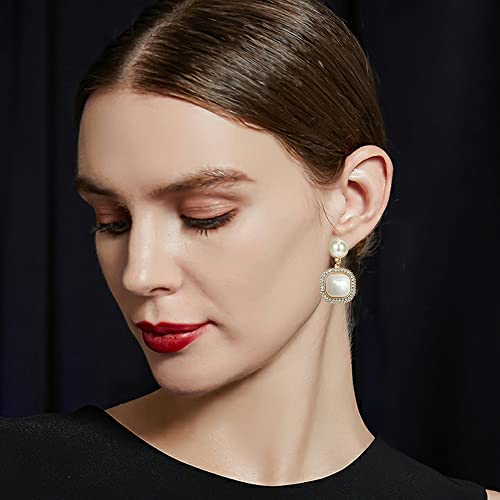 Pearl Clip on Earrings for Women Drop Clip Earrings for Women Gold Plated White Imitation Pearl Earrings Fashion - color: Square Pearl