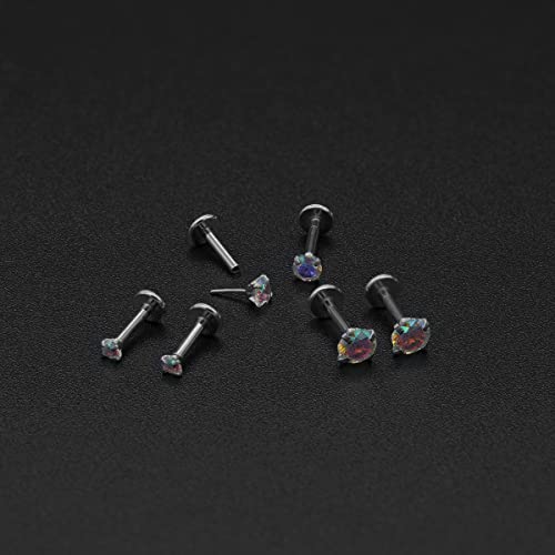 20G 18G 16G Push in Threadless Nose Stud Rings for Women Men Surgical Steel Tragus Earrings Flat Back Nose Studs CZ Cartilage Earrings 6mm 8mm Labret Studs Monroe Lip Piercing Jewelry - color: 2/ 3/ 4mm AB-White CZ/ 12mm Bar/ Silver/ 6Pcs, size: 16G