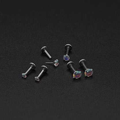 20G 18G 16G Push in Threadless Nose Stud Rings for Women Men Surgical Steel Tragus Earrings Flat Back Nose Studs CZ Cartilage Earrings 6mm 8mm Labret Studs Monroe Lip Piercing Jewelry - color: 2/ 3/ 4mm AB-White CZ/ 12mm Bar/ Silver/ 6Pcs, size: 16G