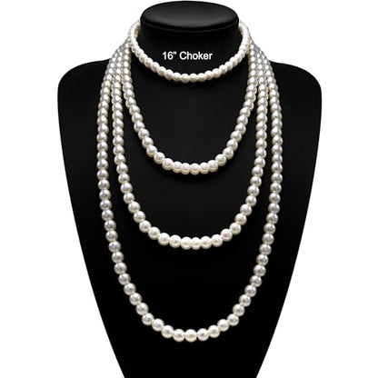 Long Pearl Necklaces for Women Cream White Faux Pearl Strand Layered Necklace Costume Jewelry - color: 6MM choker+ 8MM long