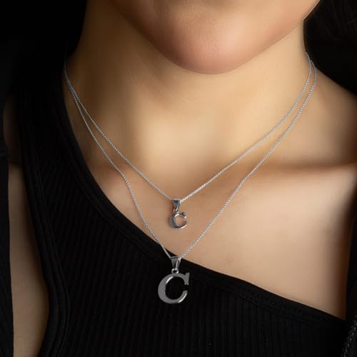 Claddagh Gold .925 Sterling Silver Initial Pendant Charm – Personalized Alphabet Letter Jewelry in 0.80mm or 0.55mm Block Font - color: 20" Rolo Chain with Pendant, size: Small, style: M