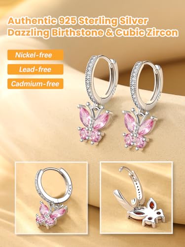 Bestyle Gold Butterfly Earrings for Women, Dainty Cute Birthstone Studs Hypoallergenic Jewelry, Great Birthday Gift - style: 10.October (Tourmaline)-DANGLE