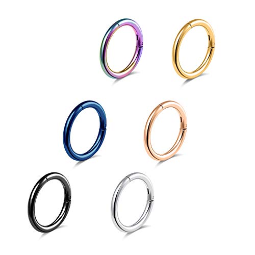 6-8Pcs 20G-18G-16G-14G Stainles Steel Clicker Ring Seamless Lip Nose Daith Cartilage Helix Tragus Hoop Ring - style: C:6 Pcs,14G(1.6mm) Pin Thickness