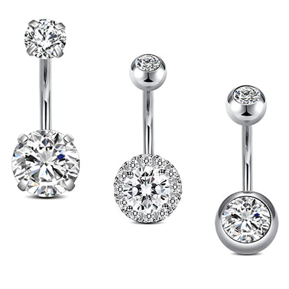 Incaton 14G Belly Button Rings, Stainless Steel Diamond Short Bar Belly Rings For Women, 6mm/10mm Hypoallergenic Navel Piercings With Gift Velvet Pouch - color: Silver 10mm