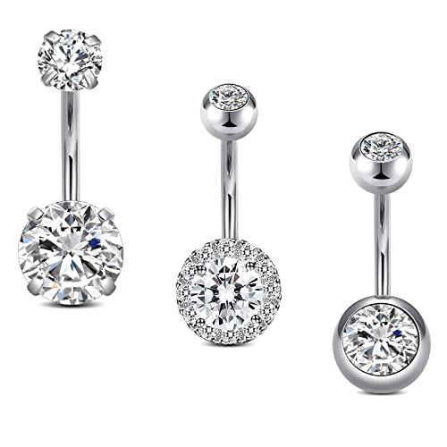 Incaton 14G Belly Button Rings, Stainless Steel Diamond Short Bar Belly Rings For Women, 6mm/10mm Hypoallergenic Navel Piercings With Gift Velvet Pouch - color: Silver 10mm