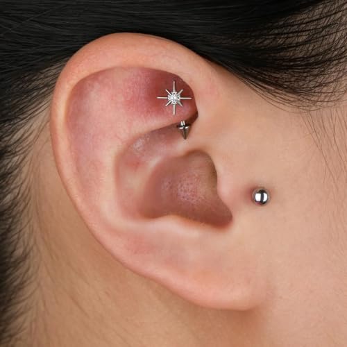 1PC Titanium Rook Piercing Jewelry 16G 8mm, ASTM F136 Curved Barbells Eyebrow Rings, Internally Threaded Screw on - color: North Star-Tit