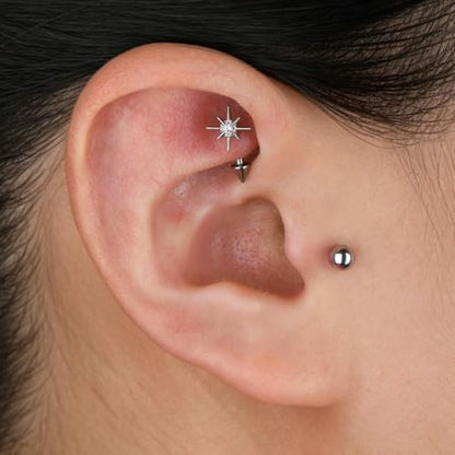 1PC Titanium Rook Piercing Jewelry 16G 8mm, ASTM F136 Curved Barbells Eyebrow Rings, Internally Threaded Screw on - color: North Star-Tit