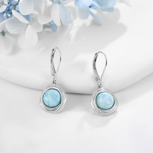 FreshWater Pearl Dangle Earrings 925 Sterling Silver Lapis lazuli Turquoise Larimar Opal Black Pearl Leverback Earrings for Women Birthday Hypoallergenic - style: Larimar earrings
