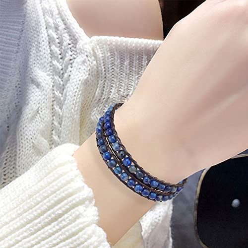 Genuine Stone Wrap Bracelets for Women Natural Crystal Beaded Wrap Bracelet 2/3/5 Adjustable Bohemian Bracelets Jewelry Gifts for Women Mom - color: lapis(2 wraps)
