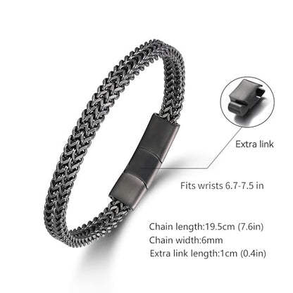 Mens Bracelet-Stainless Steel Magnetic Clasp Franco Chain Bracelets for Men - color: A-black