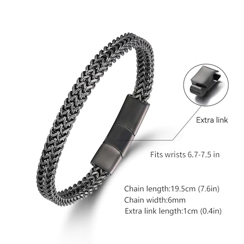 Mens Bracelet-Stainless Steel Magnetic Clasp Franco Chain Bracelets for Men - color: B-black