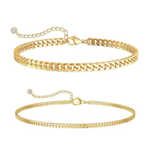 Anklets for Women, Gold/Silver Chunky Cuban Link Anklet Bracelets for Women Layered Gold Anklets for Women Waterproof Adjustable Women's Anklets Beach Jewelry - style: chunky cuban anklet set-gold