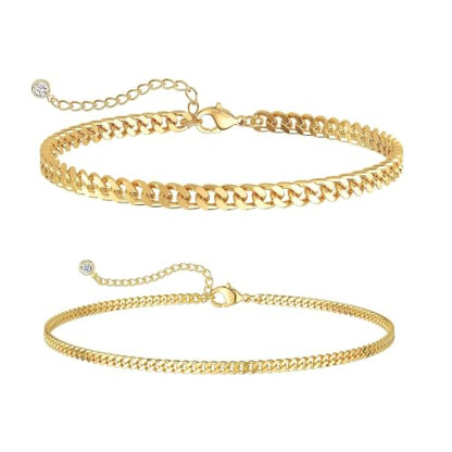 Anklets for Women, Gold/Silver Chunky Cuban Link Anklet Bracelets for Women Layered Gold Anklets for Women Waterproof Adjustable Women's Anklets Beach Jewelry - style: chunky cuban anklet set-gold