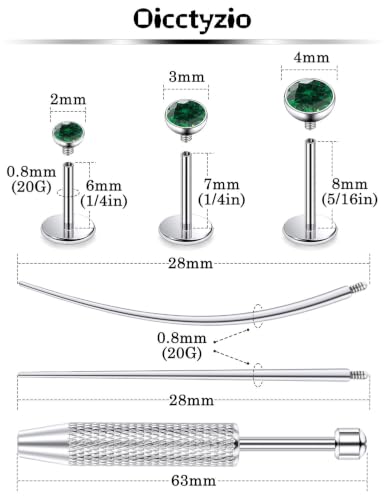 F136 Titanium 20/18/16g Flatback Earrings Nose Lip Rings Jewelry - color: Green, size: 20g
