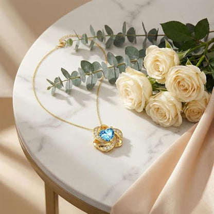 Midari 18K Gold Love Knot Necklace Love Knot Pendant Necklace with 12 Months Birthstones I Love You Forever Jewelry Gifts for Women Mom Her - color: 12-December