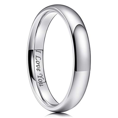King Will 316L Stainless Steel Wedding Band for Men Women Size 4-15 | 2-8mm Width, Black/Sliver/Gold Plated, Laser I Love You, High Polished, Dome Style, Promise Ring Comfort Fit Promise Gift - color: A-Sliver-Plated-4mm