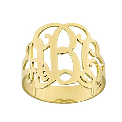 3 Initials Monogram Ring Solid 10k Yellow Gold Personalized Monogrammed Custom-Made Fine Jewelry