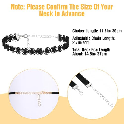 10Pcs Black Choker Necklaces Black Velvet Choker Set for Women | Adjustable Layered Velvet Chokers, Lace Chokers, Necklace Accessories
