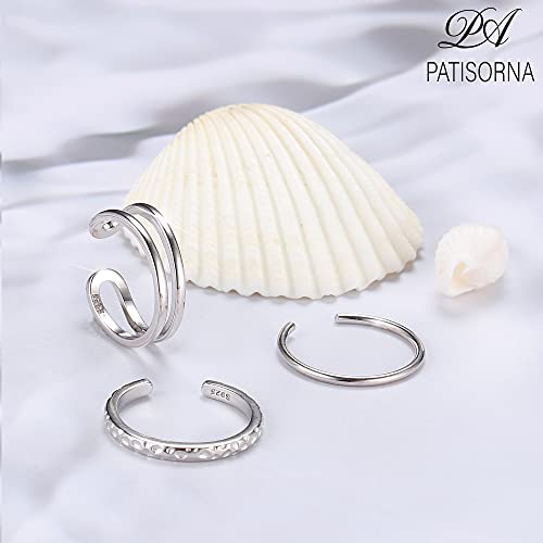 PATISORNA 925 Sterling Silver Open Toe Rings for Women Hypoallergenic Adjustable Cuff Toe Ring Set Minimalistic Toe Rings Foot Jewelry
