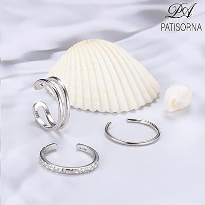 PATISORNA 925 Sterling Silver Open Toe Rings for Women Hypoallergenic Adjustable Cuff Toe Ring Set Minimalistic Toe Rings Foot Jewelry