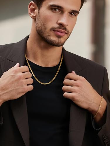 NORBU Stainless Steel Cuban Link Chain and Bracelet Set for Men, Chains 3.5mm/5mm/7mm Width, Bracelet 7 1/2" and 8" Length, No Tarnish & Durable Mens Jewelry - size: 20"Chain & 7.5"Bracelet, style: Cuban Set - 3.5mm