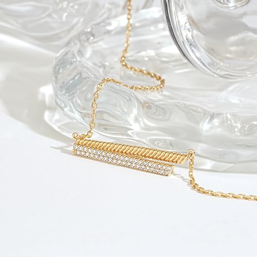 Fettero Dainty 14K Gold Plated Cubic Zirconia Necklaces for Women, Simple Bar Pendant Necklace, Mix-color Rainbow Jewelry Gold Necklace for Women Trendy Gifts - style: Dual Bar