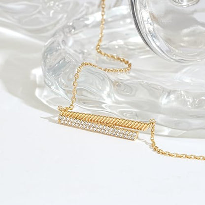 Fettero Dainty 14K Gold Plated Cubic Zirconia Necklaces for Women, Simple Bar Pendant Necklace, Mix-color Rainbow Jewelry Gold Necklace for Women Trendy Gifts - style: Dual Bar