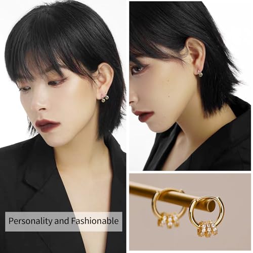2 Pairs Gold/Silver Hoop Earrings For Women Set Trendy,14K Plated Gold Chunky Huggie Hoop Earings Pack,Oval Twisted Statement Silver Hoops,Fashion Jewelry Gift - color: B7 fortune small CZ hoops set