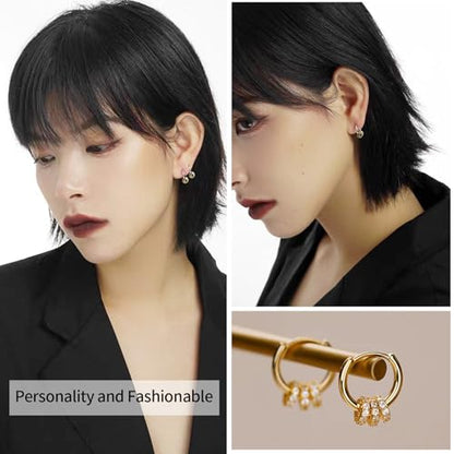 2 Pairs Gold/Silver Hoop Earrings For Women Set Trendy,14K Plated Gold Chunky Huggie Hoop Earings Pack,Oval Twisted Statement Silver Hoops,Fashion Jewelry Gift - color: B7 fortune small CZ hoops set