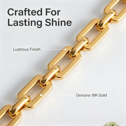 18K Gold Paperclip Bracelet for Women Adjustable Dainty Gold Link Bracelet