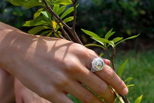 Monogram Sterling Silver Octagon Filagree Ring with CZ Accents