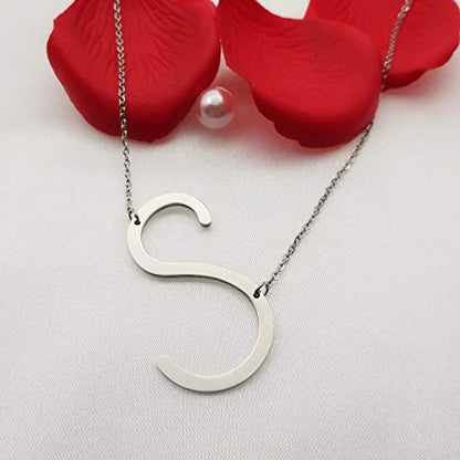 MOMOL Sideways Initial Necklace 18K Gold Plated Stainless Steel Large Big Letters Pendant Necklace Script Name Monogram Necklaces for Women - color: S