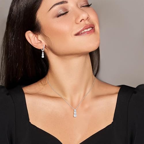 Crysdue Cubic Zirconia Jewelry Set for Women Bridesmaid, Classic Round Cut Drop Lightweight Lever Back Earrings Pendant Necklace Tennis Bracelet for Wedding Prom Party - style: 2pcs Silver