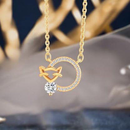 Gold Plated Pendant Necklaces for Women Cubic Zirconia Accent 18 Inch Adjustable Chain Hypoallergenic Gift for Wife Mom Birthday Valentines Day - style: CZ fox