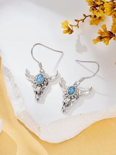 Dorunmo s925 Sterling Silver Western Dangle Drop Earrings Birthday Jewelry Gifts for Women - style: Turquoise Cow
