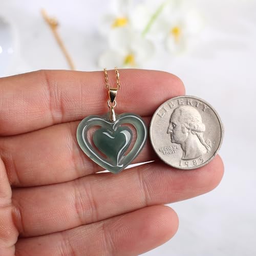 Real Green Jade Pendant Necklace for Women Donut/Heart/Clover/Teardrop/Rose/Lotus Flowers Genuine Jadeite Jewelry with Gold Plated 925 Sterling Silver Chain - style: Heart with yellow gold plated silver necklace