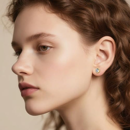 Hypoallergenic Cubic Zirconia Stud Earrings for Women & Men 24K Gold Plated Sterling Silver Post, CZ Simulated Diamond Halo Studs Sensitive Ear Friendly Gift (ED-31) - color: Gold 02