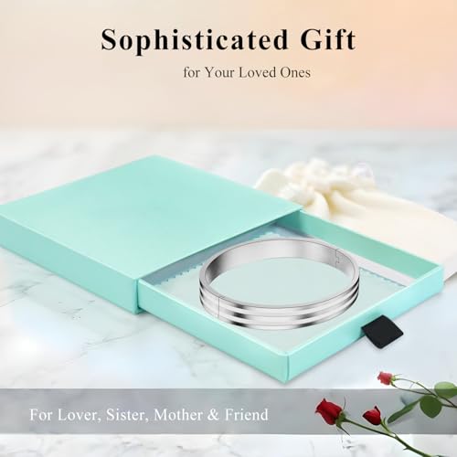 18K Gold Plated Bracelet Love Bangles for Women, 6.7in / 7.1in | Stainless steel, Waterproof & Non tarnish. Elegant & Shining. Verstaile for daily wear, perfect for stacking. Ideal Gift. - color: Silver-7.1in