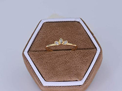 Sterling Silver Delicate Dainty Ring for Stacking Three-Stone Marquise Ring - color: 18K Yellow Gold Plating - Yellow