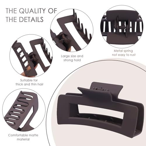 8 Pcs Large Hair Claw Clips 4.1 Inch Non-slip Big Square Matte Hair Claws for Women, Strong Hold Banana Clip for Thick Thin Hair(White/Brown) - color: White/Brown