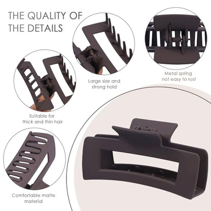 8 Pcs Large Hair Claw Clips 4.1 Inch Non-slip Big Square Matte Hair Claws for Women, Strong Hold Banana Clip for Thick Thin Hair(White/Brown) - color: White/Brown