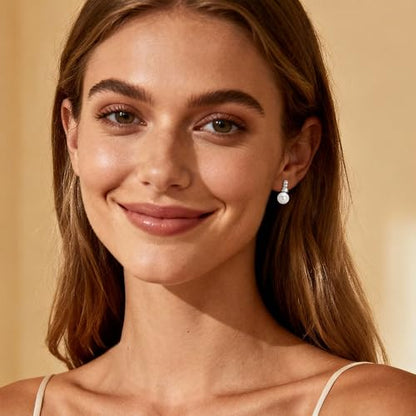 925 Sterling Silver Pearl Drop Earrings for Women, June Birthstone Long Dangle Pearl Jewelry Gifts for Her - color: 7.5-8mm Silver