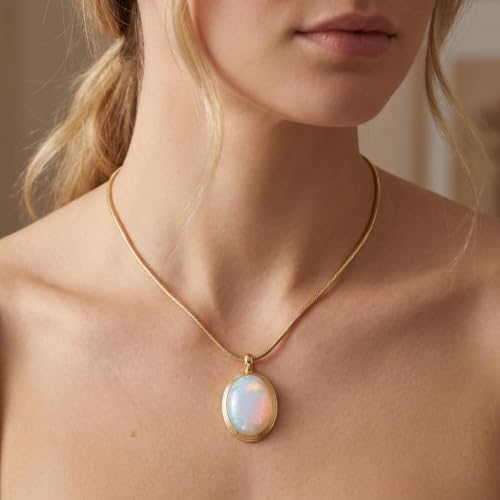 Sonateomber Gold Stone Pendant Necklace for Women, Chunky Statement Dainty Heart Oval Natural Gemstone Dangle Necklaces Wedding Prom Accessories Fashion Jewelry Gift - color: White Moonstone