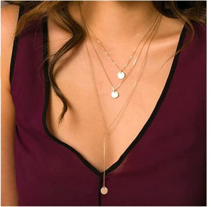 Fashion Layered Long Necklace Coin Pendant Necklace Chain Charm Necklace Jewelry for Women Over 15 years old
