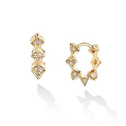 Cubic Zirconia Huggie Earrings 14k Gold Plated Tiny Earrings Small Huggie Hoop Earrings Simple Lightweight Hoops Gift for Women - color: Spike Hoop earrings
