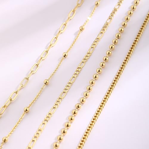 Cuzmly Bracelets for Women, Waterproof 14K Gold/Silver Plated Stackable Bracelets for Women Non Tarnish Trendy Dainty Paperclip Figaro Box Herringbone Hand Chain Bracelet Pack Stack Adjustable Jewelry for Women - style: 5 Satellite